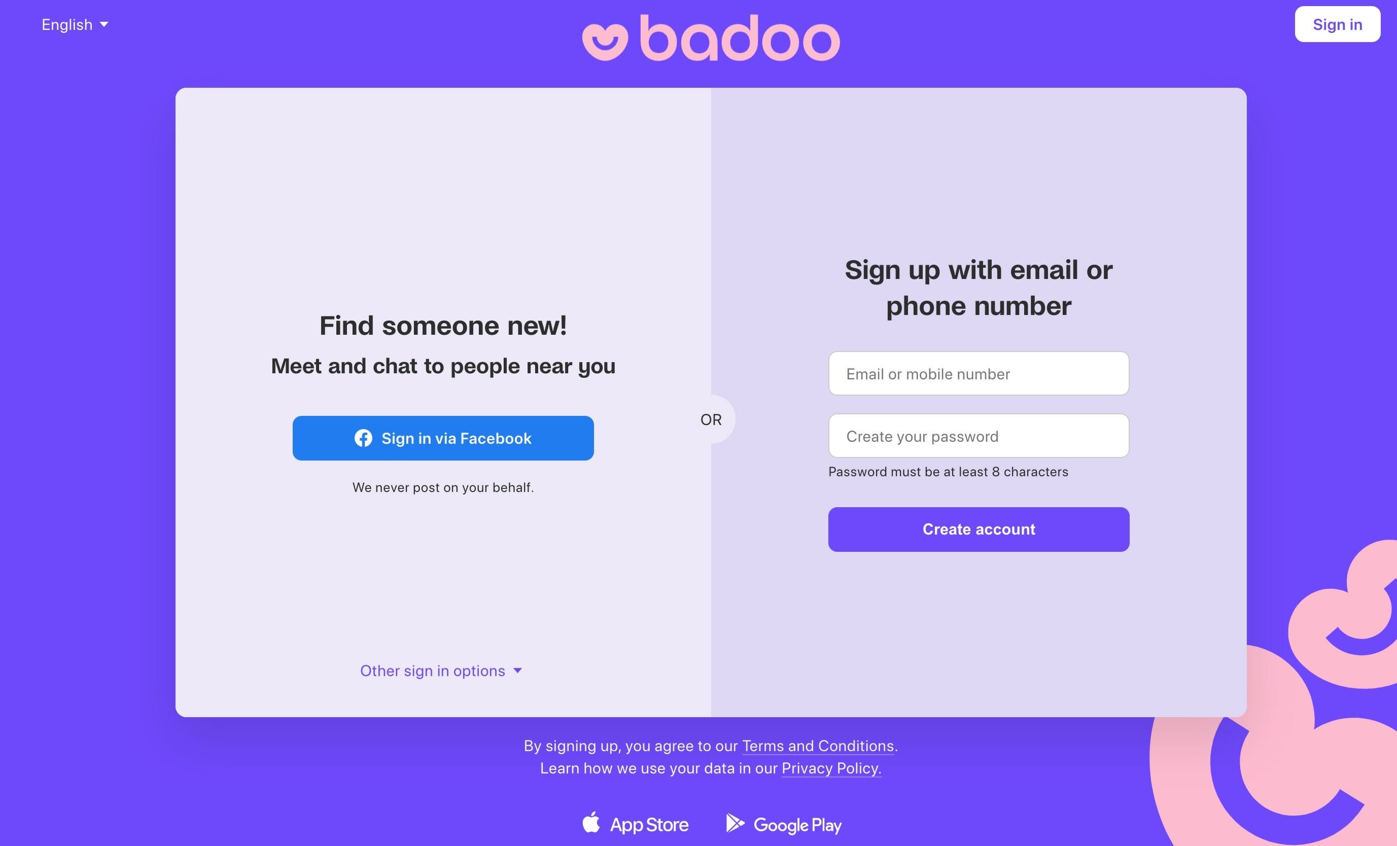 Badoo main page