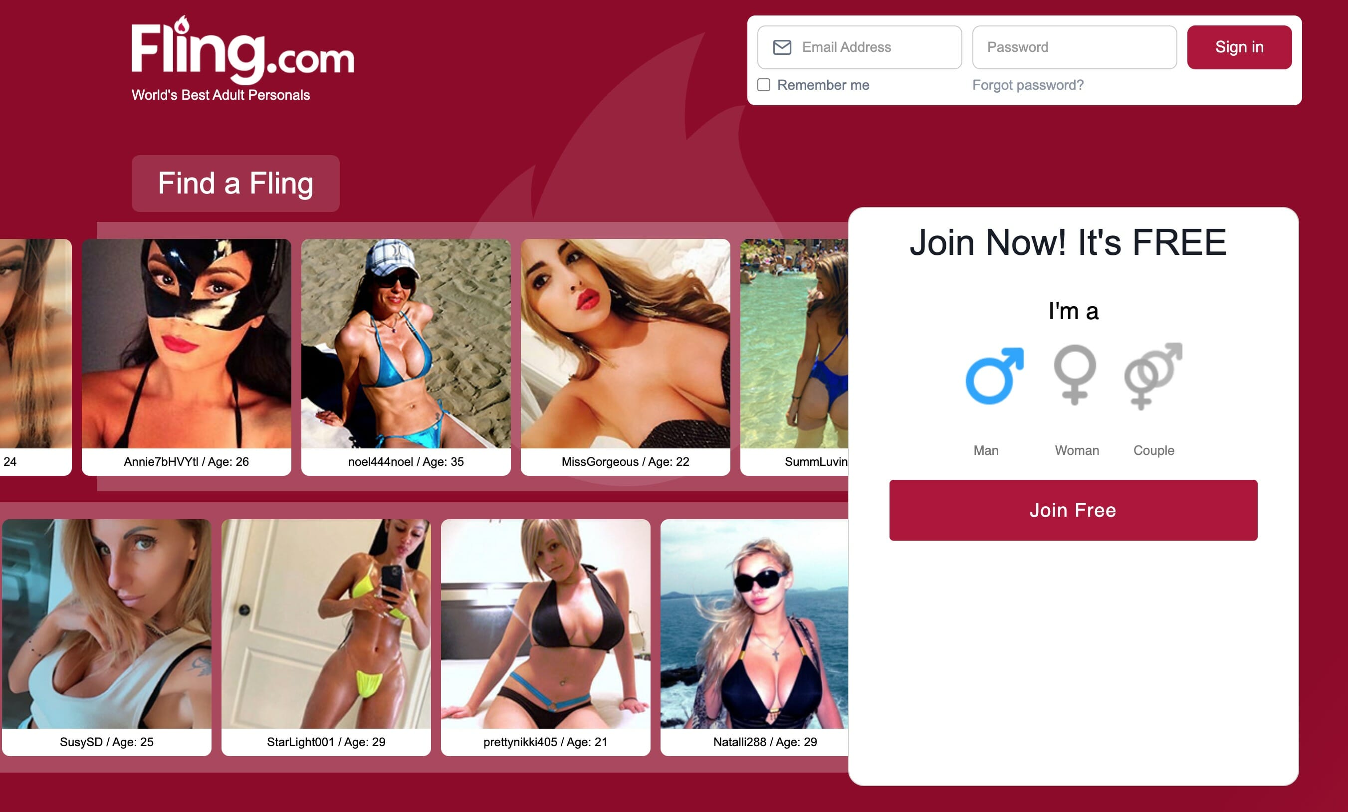 Fling main page
